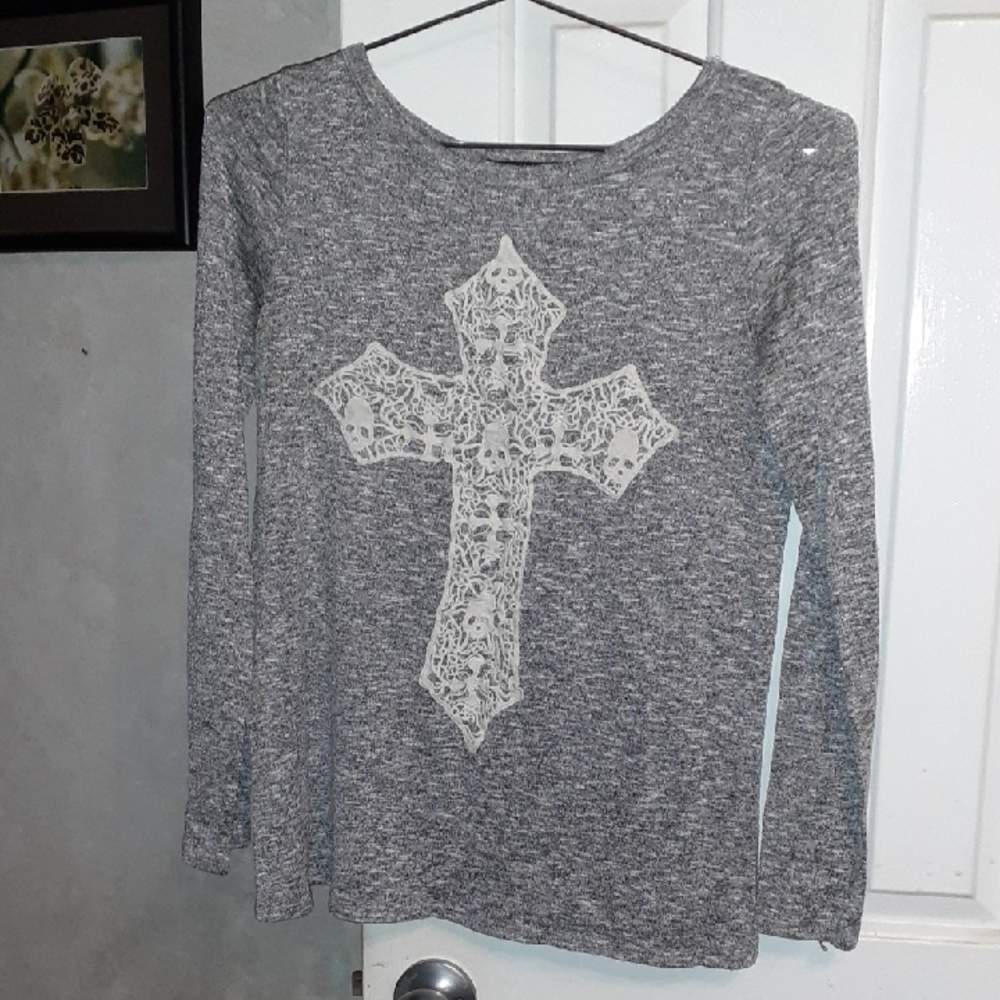 Foreign Exchange Gray Long Sleeve Knit Goth Top, Open Back, Sz S/M